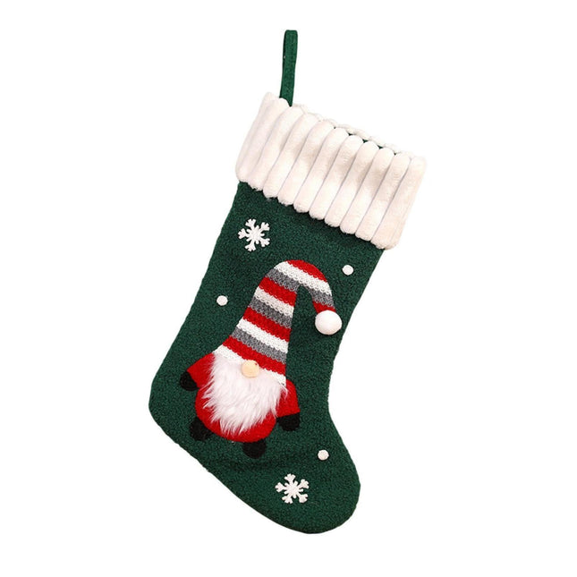 Christmas Stocking Embroidered Old Man Lightweight Cartoon Xmas Gift Candy Bag babies Gift-Green.