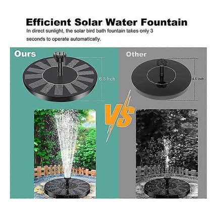6.3in Solar Fountain Pump with 6 Nozzles for Bird Bath Garden.