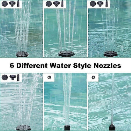 6.3in Solar Fountain Pump with 6 Nozzles for Bird Bath Garden.