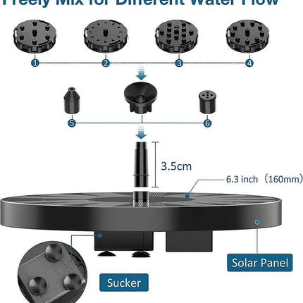 2.5W Solar Fountain Pump with Panel and 6 Nozzles for Pond.