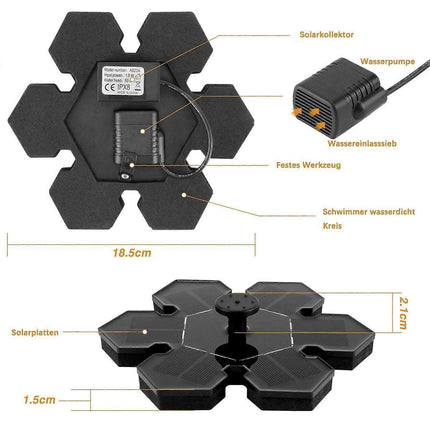 1.4W Solar Pond Fountain Pump with 5 Effects Floating Solar Pump.