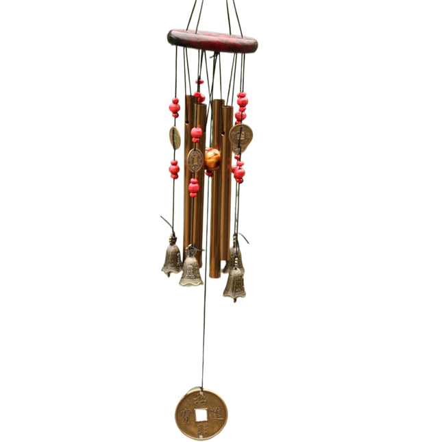 Metal Pipes Bell Copper Coin Wind Chime Ornament Garden Balcony Hanging Decor.