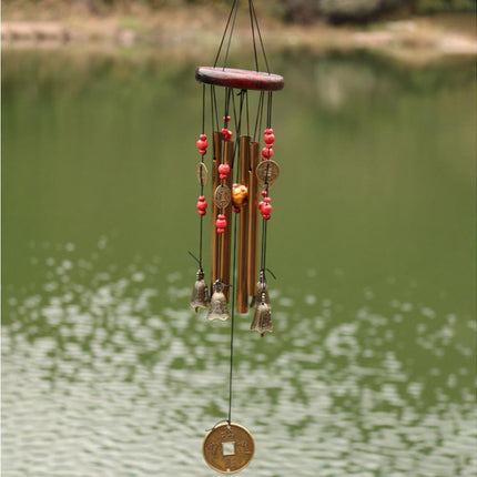 Metal Pipes Bell Copper Coin Wind Chime Ornament Garden Balcony Hanging Decor.