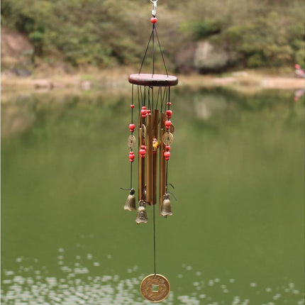 Metal Pipes Bell Copper Coin Wind Chime Ornament Garden Balcony Hanging Decor.