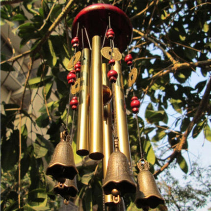 Metal Pipes Bell Copper Coin Wind Chime Ornament Garden Balcony Hanging Decor.