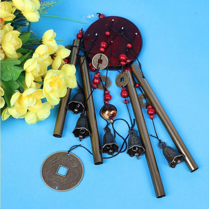 Metal Pipes Bell Copper Coin Wind Chime Ornament Garden Balcony Hanging Decor.