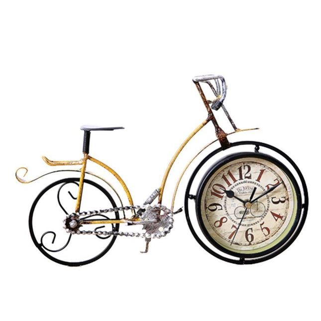 Retro Vintage Silent Iron Bike Bicycle Clock Home Office Living Room Table Decor - Yellow.