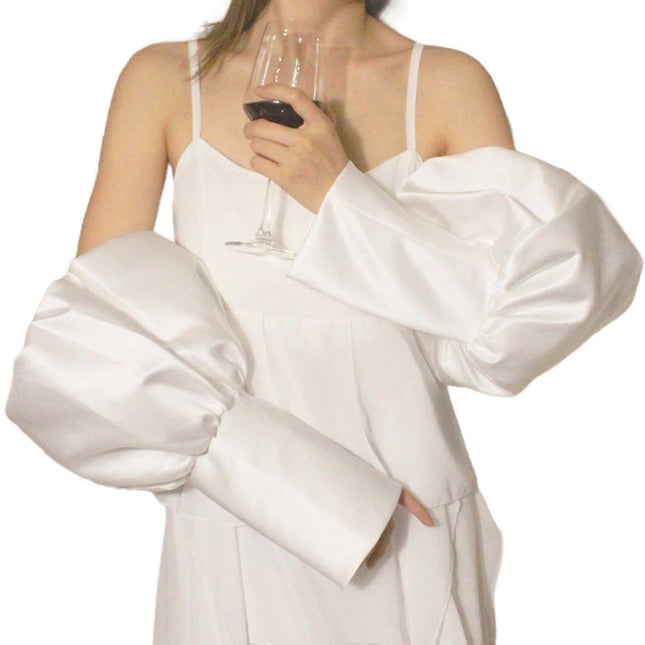 Detachable Wedding Arm Sleeves White Ruffle Bridal Gloves.