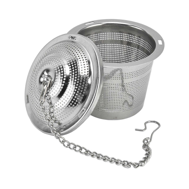Barrel Shaped Stainless Steel Tea Strainer Infuser with Saucer 6.5cm.
