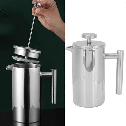 1000ml Stainless Steel Double Layer French Press Coffee Pot for Home Travel.