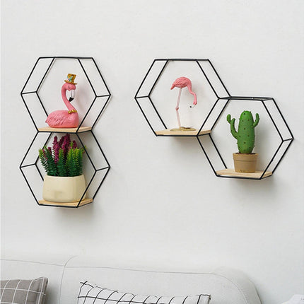 Nordic Hexagonal Iron Stand Small Pot Wall Holder Home Shelf Storage Holder-Golden M.