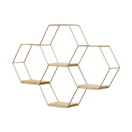 Nordic Hexagonal Iron Stand Small Pot Wall Holder Home Shelf Storage Holder-Golden M.