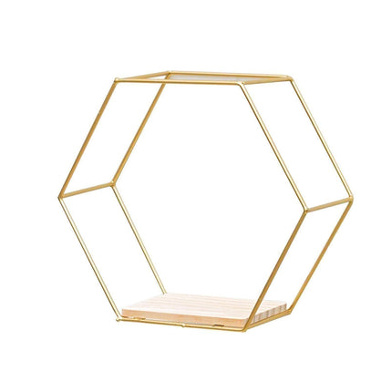 Nordic Hexagonal Iron Stand Small Pot Wall Holder Home Shelf Storage Holder-Golden M.