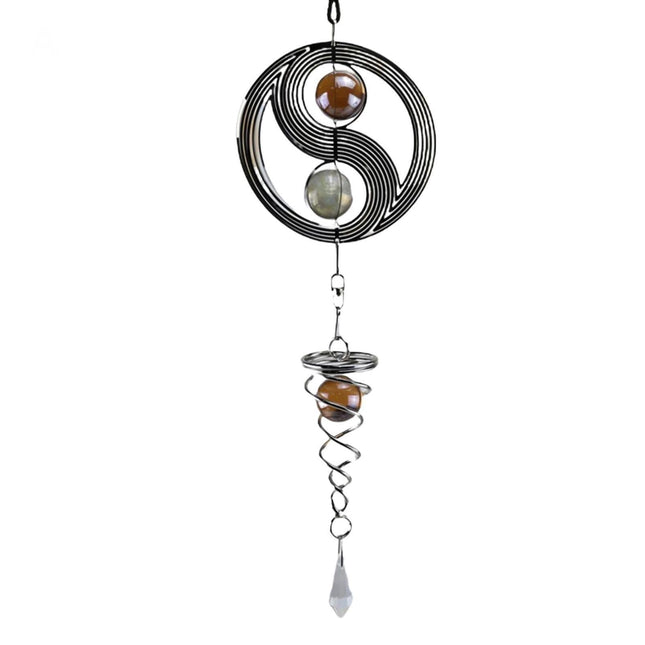Square Rhombus Rotating Metal Spiral Tail Ball Wind Chime Pendant Home Decor- A.