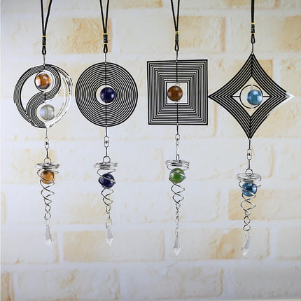 Square Rhombus Rotating Metal Spiral Tail Ball Wind Chime Pendant Home Decor- A.
