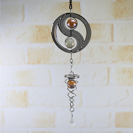 Square Rhombus Rotating Metal Spiral Tail Ball Wind Chime Pendant Home Decor- A.