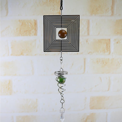 Square Rhombus Rotating Metal Spiral Tail Ball Wind Chime Pendant Home Decor- A.
