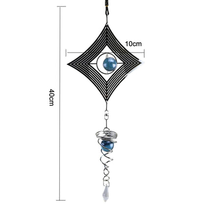 Square Rhombus Rotating Metal Spiral Tail Ball Wind Chime Pendant Home Decor- A.