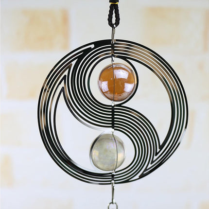 Square Rhombus Rotating Metal Spiral Tail Ball Wind Chime Pendant Home Decor- A.