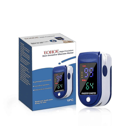 Portable Finger Pulse Oximeter with Clear Display, Compact Design.