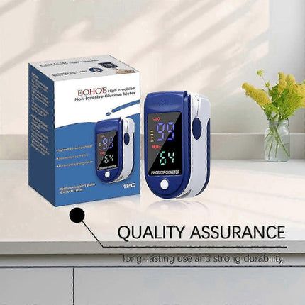 Portable Finger Pulse Oximeter with Clear Display, Compact Design.