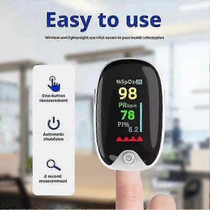 Finger Pulse Oximeter with LED Display, Easy One-Button Operation.