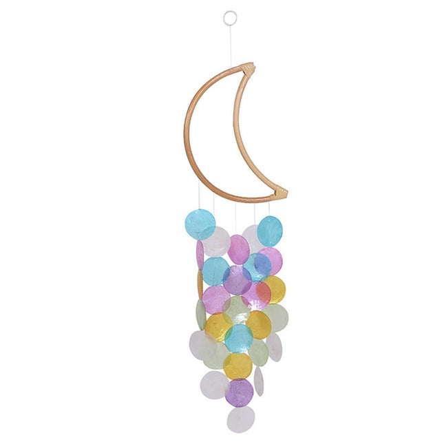 Wooden Moon Shape Wind Chime-Multicolor.