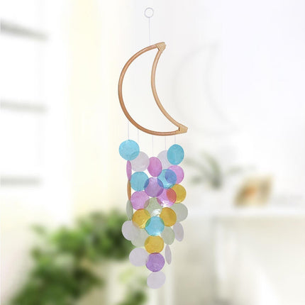 Wooden Moon Shape Wind Chime-Multicolor.