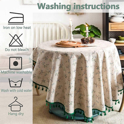 150cm Floral Printed Cotton Linen Round Tablecloth, Washable Fringed Round Table Cloth, Small Round Stain Proof Tablecloth Decorate Used For Dining Table.