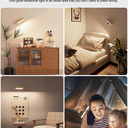 Battery Operated Wall Sconces Set of 2, Rechargeable Wood Wall Lights, Stick On.