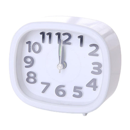 Table Clock Low Noise Multi-functional Round Small Bedside Analog Alarm Clock for Daily Use - White.