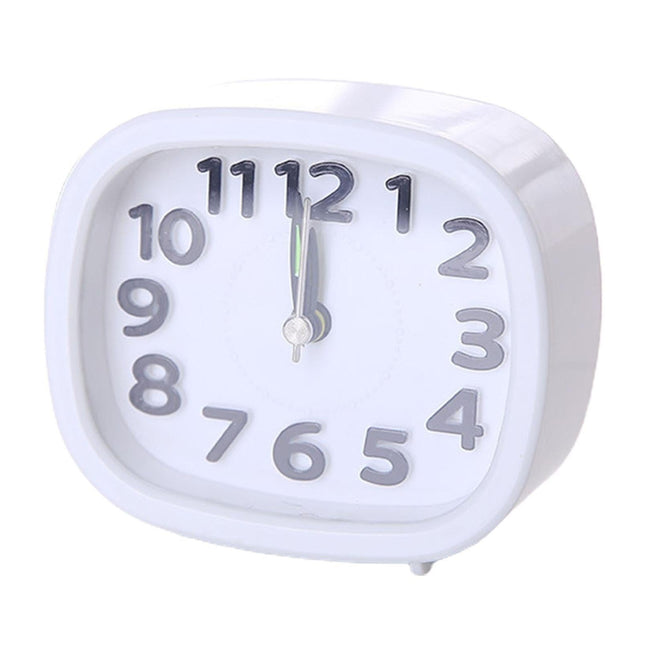 Table Clock Low Noise Multi-functional Round Small Bedside Analog Alarm Clock for Daily Use - White.