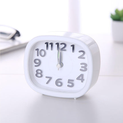 Table Clock Low Noise Multi-functional Round Small Bedside Analog Alarm Clock for Daily Use - White.