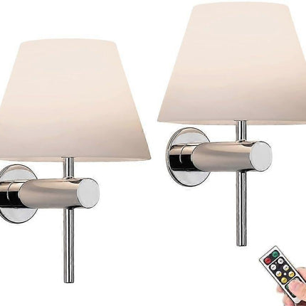 Battery Operated Wall Sconces Set of 2, USB Rechargeable Wireless Lamps, Remote, Linen Shade.