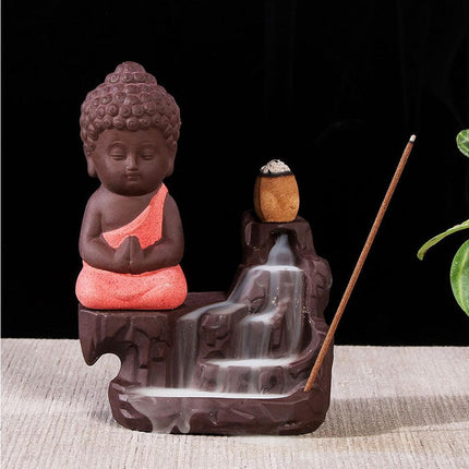 Porcelain Clay Little Buddha Censer Backflow Incense Burner Holder Ornament-Blue.