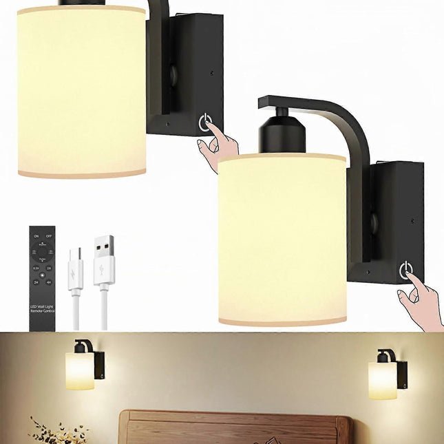 Battery Operated Wall Sconces Set of 2, Rechargeable LED, Touch & Remote Control, Black.