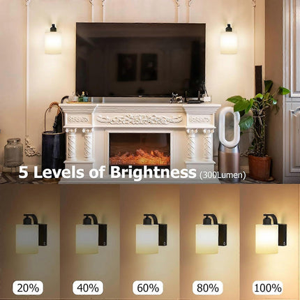 Battery Operated Wall Sconces Set of 2, Rechargeable LED, Touch & Remote Control, Black.