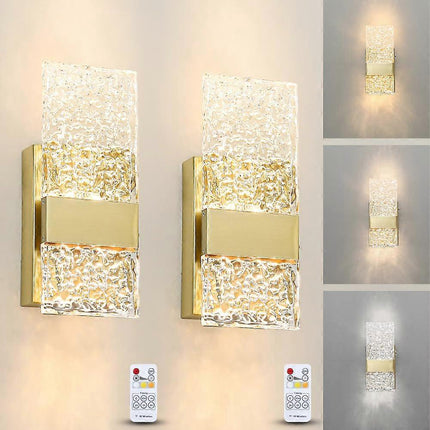 Battery Operated Wall Sconces Set of 2, Rechargeable LED Brass Gold Lights, Remote.