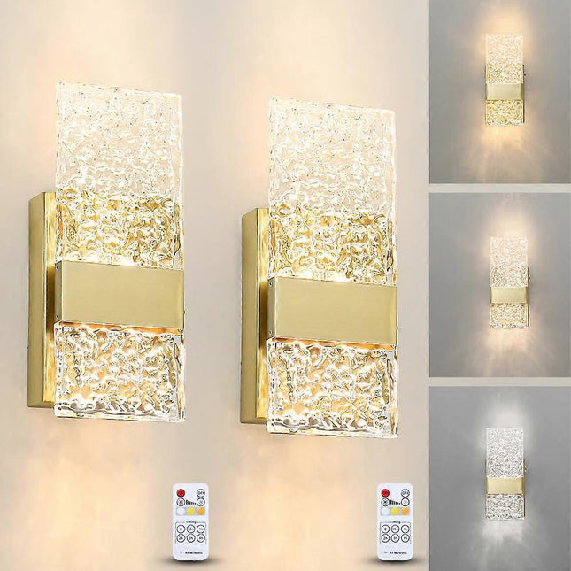 Battery Operated Wall Sconces Set of 2, Rechargeable LED Brass Gold Lights, Remote.