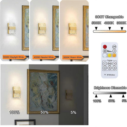Battery Operated Wall Sconces Set of 2, Rechargeable LED Brass Gold Lights, Remote.