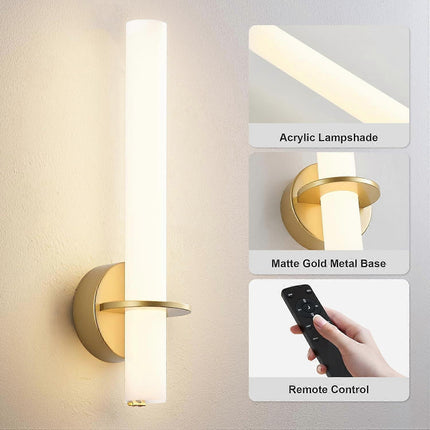 Gold Battery Operated Wall Sconce Set of 2, Rechargeable Wireless LED, Remote, Dimmable 3000K-6000K.