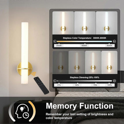 Gold Battery Operated Wall Sconce Set of 2, Rechargeable Wireless LED, Remote, Dimmable 3000K-6000K.