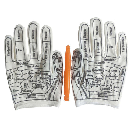 Reflexology Hand Massage Gloves Set with Acupressure Wand.