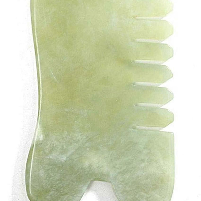 Natural Jade Stone Guasha Massage Comb, Acupuncture & Trigger Point Neck Therapy Tool.
