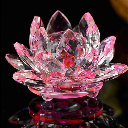 Artificial Quartz Crystal Lotus Flower Figurine Wedding Party Decor Souvenir-Colorful.
