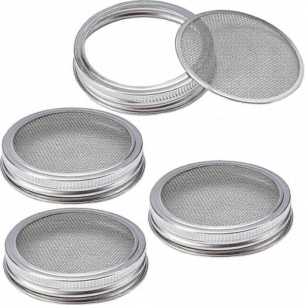 4 Sets 86mm Stainless Steel Sprouting Jar Lids Strainer Kit for Salad Seeds.