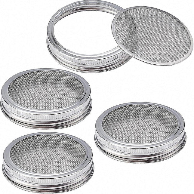 4 Sets 86mm Stainless Steel Sprouting Jar Lids Strainer Kit for Salad Seeds.