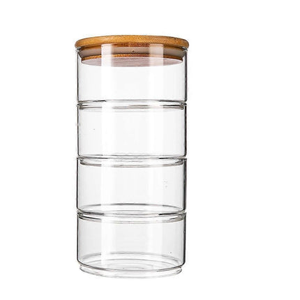 4pcs Stackable Glass Jars with Lid Storage Bowls for Fruit Salad Family Use.