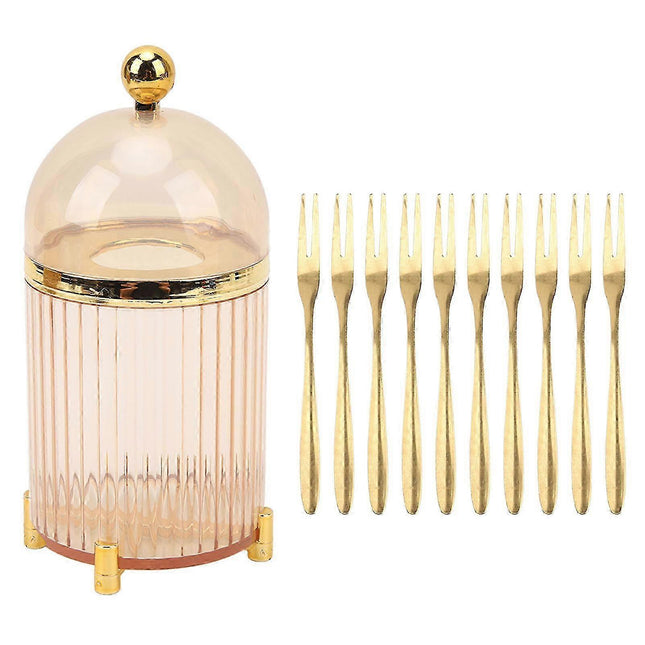 10pcs Stainless Steel Mini Forks Set with Storage Jar for Dessert & Salad.