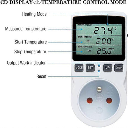 Heating Thermostat Socket Timer with Sensor LCD Display for Aquarium Greenhouse Incubator.